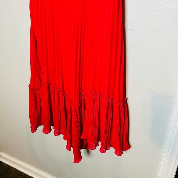 HALSTON HERITAGE Women's Plisse Georgette Popover Ruffle Midi Dress Size Small - Picture 9 of 13